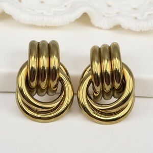 Vintage Givenchy Paris Oversized Gold Tone Door Knocker Clip-On Earrings ~Signed
